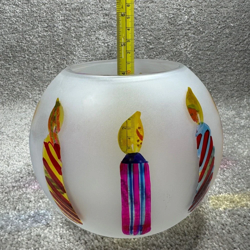 Teleflora Frosted Glass‎ Bowl Hand Painted Birthday Candles Votive Holder Gift